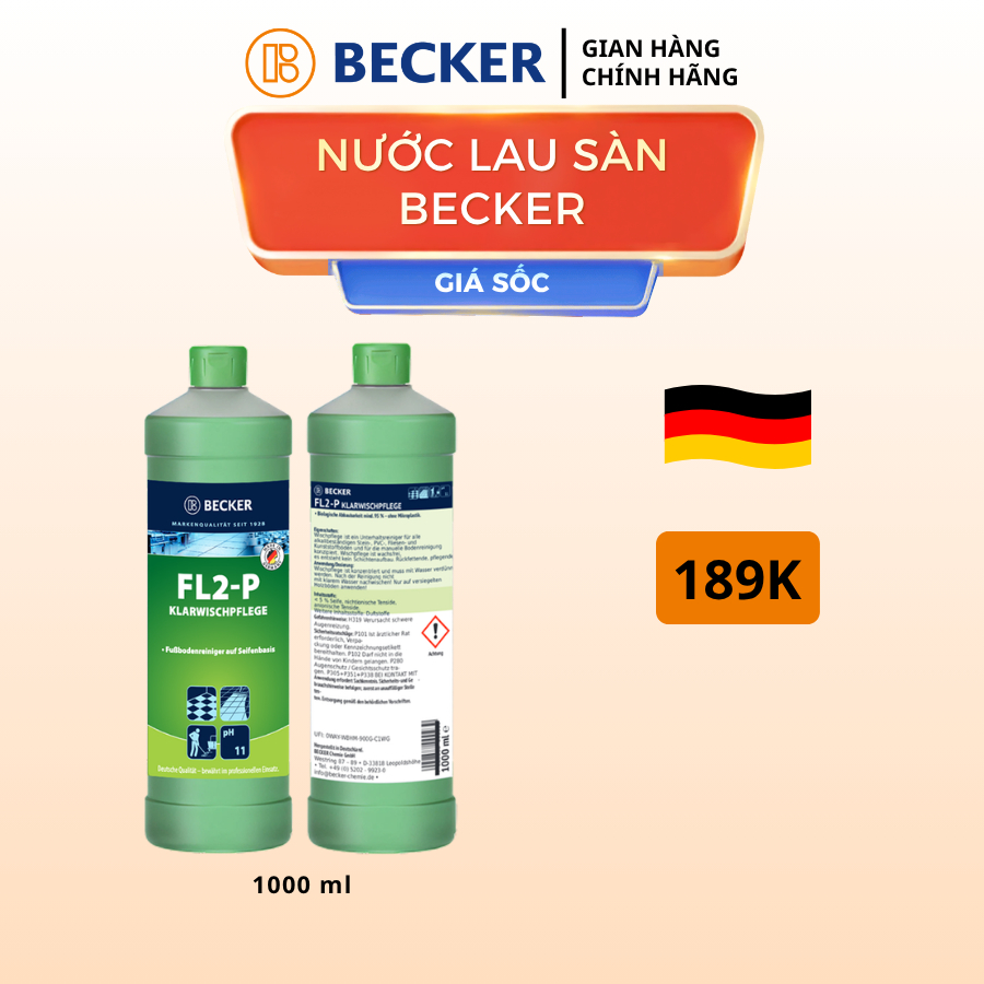 [Nhập khẩu Đức] Nước lau sàn & dưỡng bóng Becker FL2-P - pH 8.5