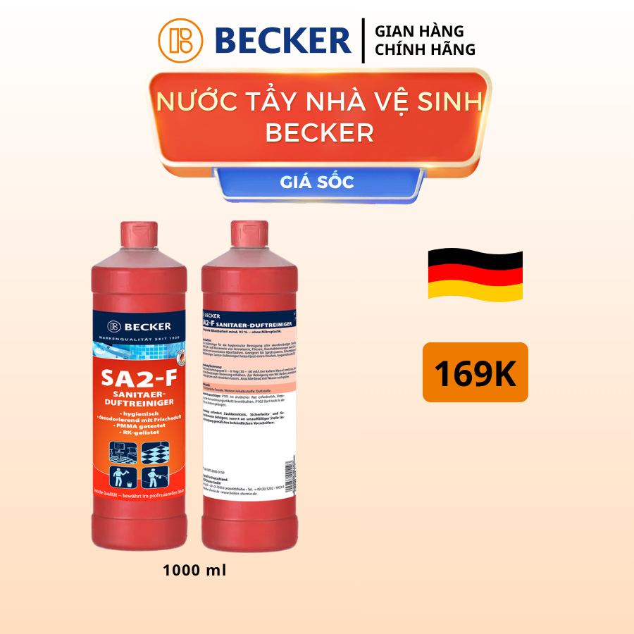 [Nhập khẩu Đức] Nước lau nhà vệ sinh & Dưỡng bóng với mùi hương tinh tế Becker SA2-F - pH 2.2 (Bóng kính, khử mùi, thơm)