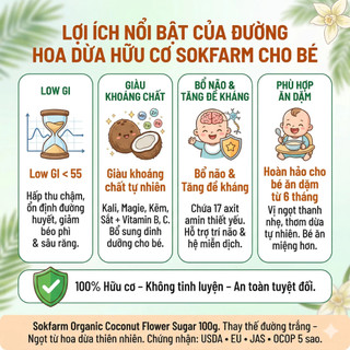 Đường Hoa Dừa Hữu Cơ Organic Sokfarm 100g - Đường Ăn Dặm Cho Bé An Toàn, Không Tinh Luyện