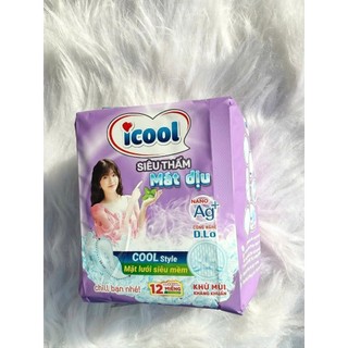 Băng vệ sinh ICOOL Tím Siêu Thấm 12 miếng 3 trong 1 BVS Mặt Lưới Mát Dịu Có Cánh Khử Mùi Kháng Khuẩn