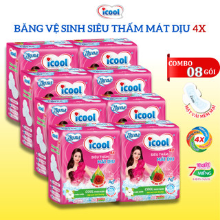 Băng vệ sinh ICOOL Hồng Siêu Thấm 4x 7 miếng 2 in 1 BVS Mặt Vải Mát Dịu Có Cánh Khử Mùi Kháng Khuẩn.