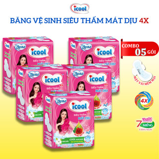 Băng vệ sinh ICOOL Hồng Siêu Thấm 4x 7 miếng 2 in 1 BVS Mặt Vải Mát Dịu Có Cánh Khử Mùi Kháng Khuẩn.