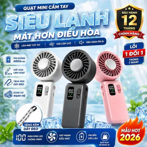 Quạt Mini Cầm Tay Sò Lạnh Turbo 2026 Pin Trâu Vô Cực 6000mAh Điều Tốc Đeo Cổ Gấp Gọn Đa Năng - A233
