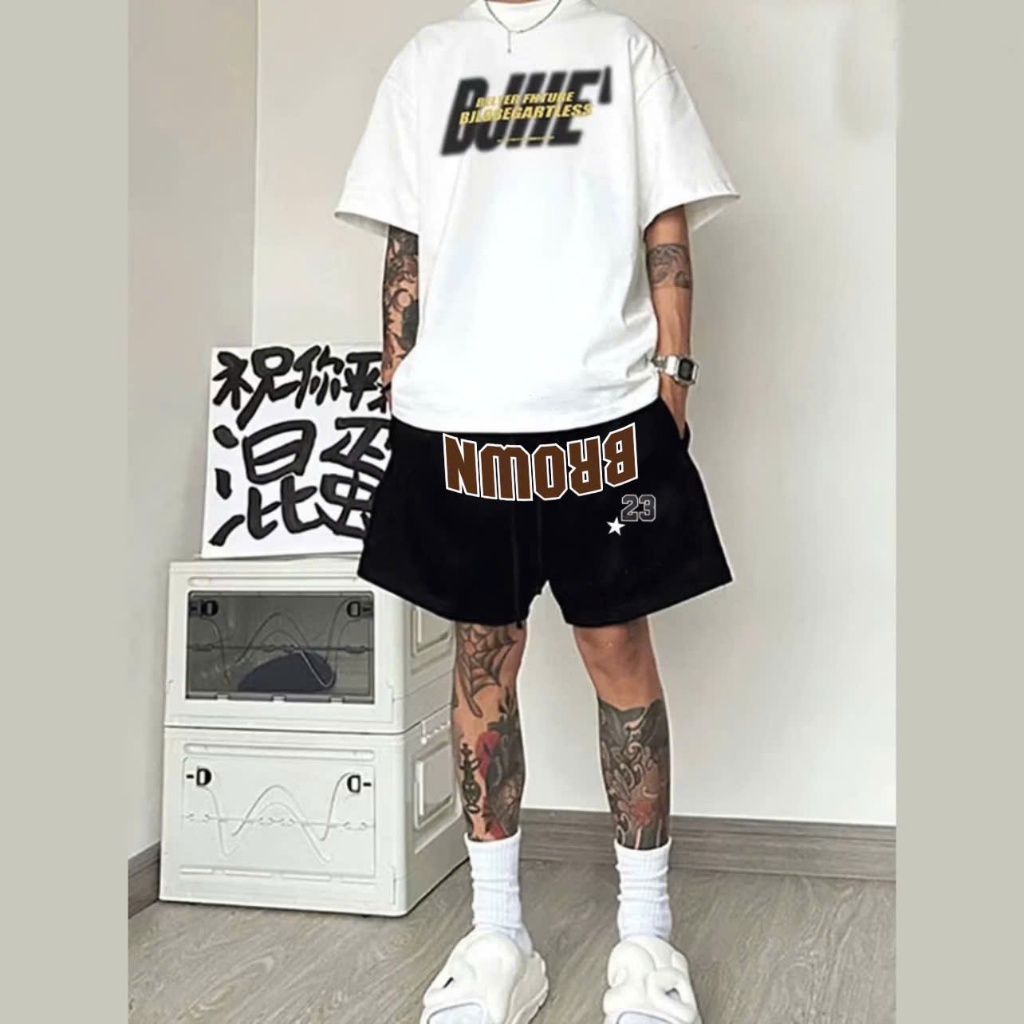 Quần Short Đùi Ống Rộng In Logo Ngược Họa Tiết Số Form Trên Gối Co Giãn 2 Chiều Chất Nỉ Bông Cotton Thoáng Mát Nam Nữ