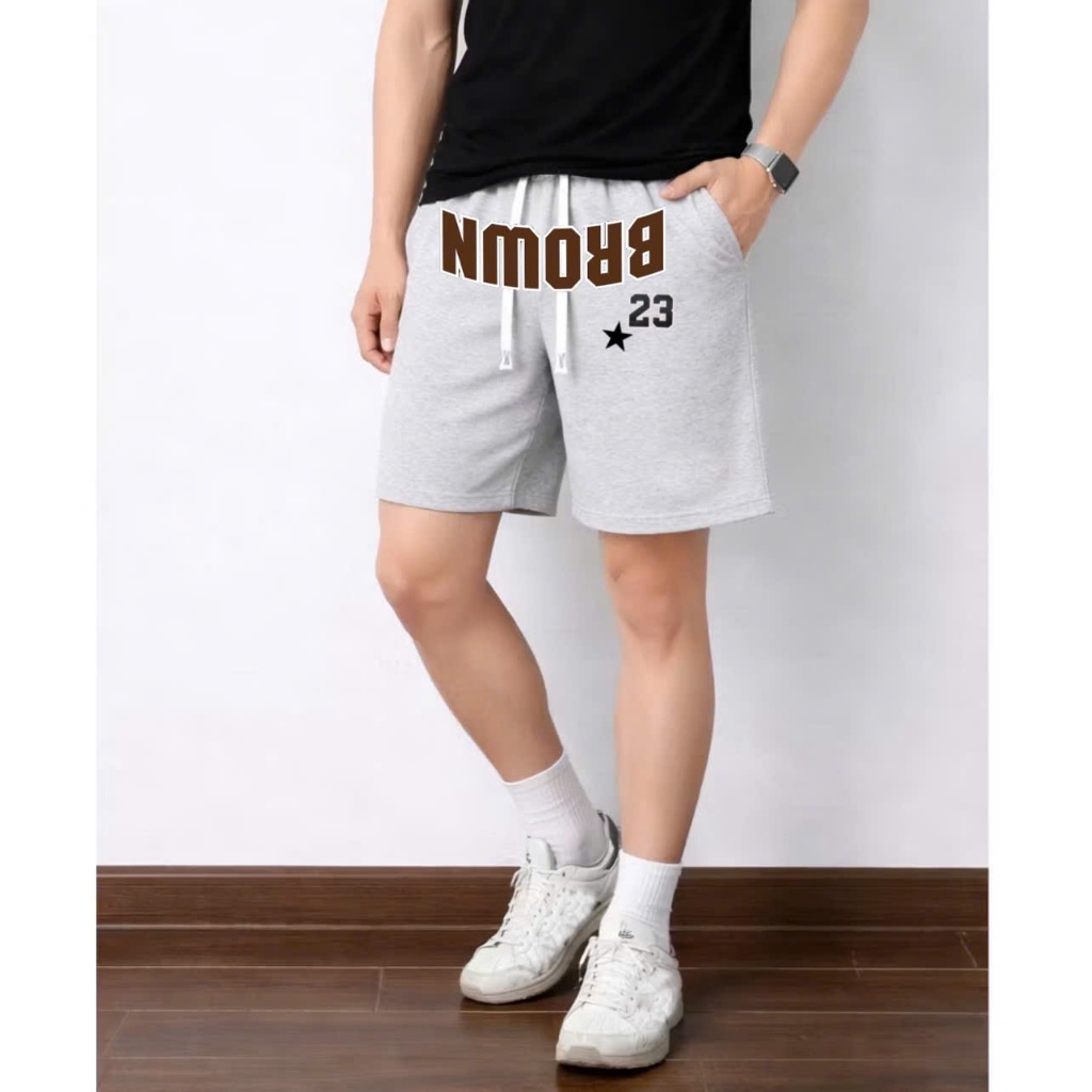 Quần Short Đùi Ống Rộng In Logo Ngược Họa Tiết Số Form Trên Gối Co Giãn 2 Chiều Chất Nỉ Bông Cotton Thoáng Mát Nam Nữ