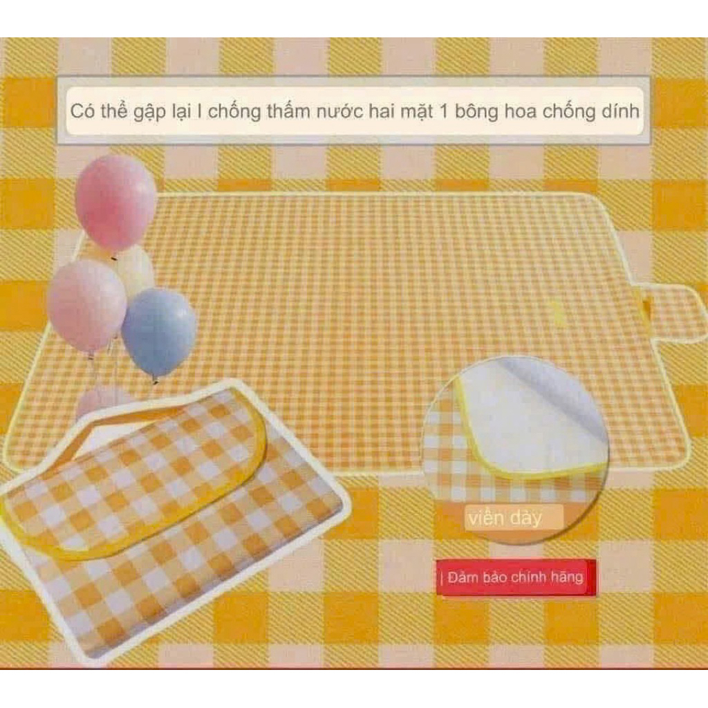 Thảm Picnic Gấp Gọn Chống Thấm Nước 2m x 1.5m Caro Vàng Siêu Rộng Dã Ngoại Cắm Trại Đi Biển Cho 4-6 Người