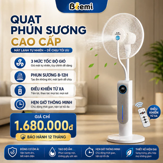 Quạt Phun Sương Làm Mát, Quạt Cây Hơi Nước Ion Âm, Quạt Điều Hòa Hơi Nước 85W Tiết Kiệm Điện