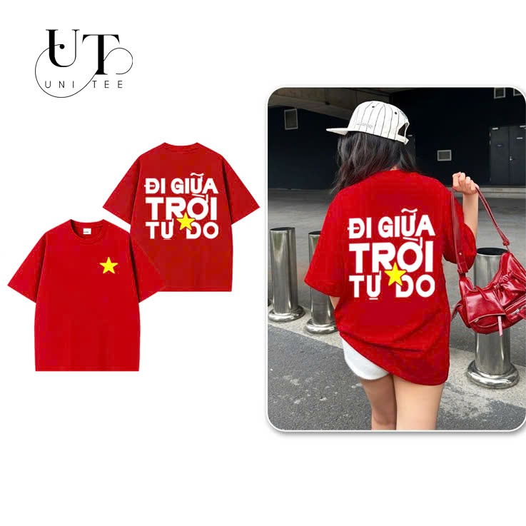 (9Kg-110Kg) Áo thun Hàn Quốc Đi Giữa Trời Tự Do, chất vải mềm mịn, co dãn cho Nam Nữ, Trẻ Em, Gia Đình - Uni Tee I U131