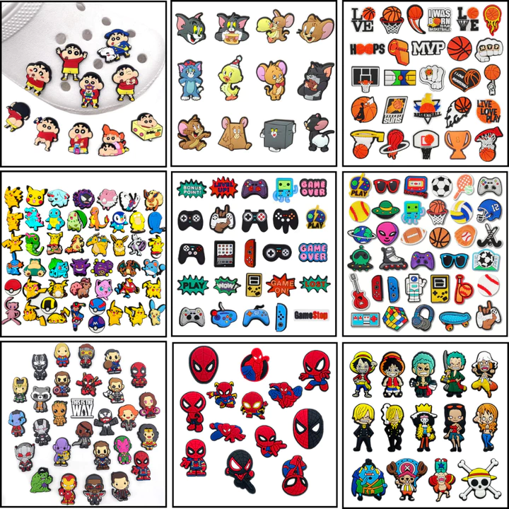 Set charm gắn dép cross, Nút gắn sticker phụ kiện jibbitz anime trang trí dép cross CROSS TREND