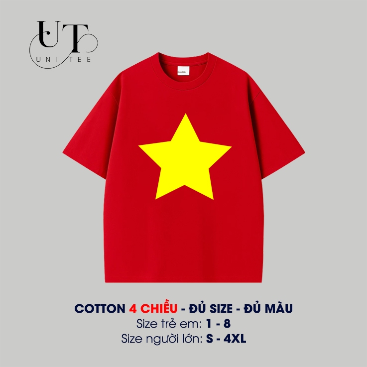 (9Kg-110Kg) Áo thun Unisex hình CỜ ĐỎ SAO VÀNG, cotton thoáng mát cho BÉ TRAI, BÉ GÁI, NAM NỮ - Uni Tee I U33