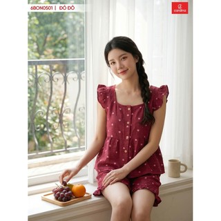 6BON05 Bộ đũi vân mây quần đùi áo cổ vuông tay bèo Cardina.6BON05