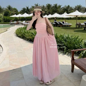 “Hana dress” Váy 2S cup ngực dáng dài trẻ trung xinh xắn, Đầm maxi đi biển thiết kế nhún ngực chiết eo tôn dáng