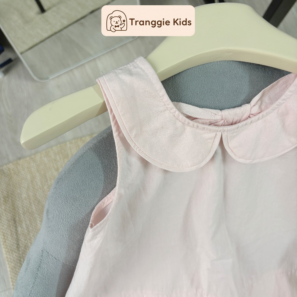 Set bộ hè bé gái áo cổ sen hồng & quần short kaki kem lớp voan xinh xắn (9–21kg) Tranggie JC19