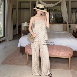 Set lụa chấm bi cao cấp, Set áo 2S chấm bi from A kèm quần suông ống rộng mặc đi chơi, du lịch sang chảnh • MIU.STUDIO