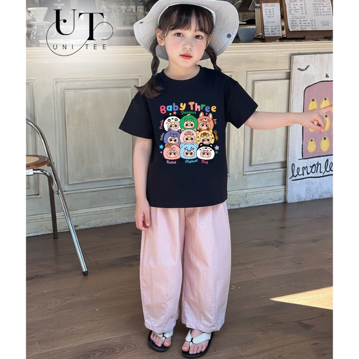 (9kg-110kg) Áo thun Unisex hình Baby Three dễ thương, năng động cho BÉ TRAI, BÉ GÁI, NAM NỮ, GIA ĐÌNH - Uni Tee I U106