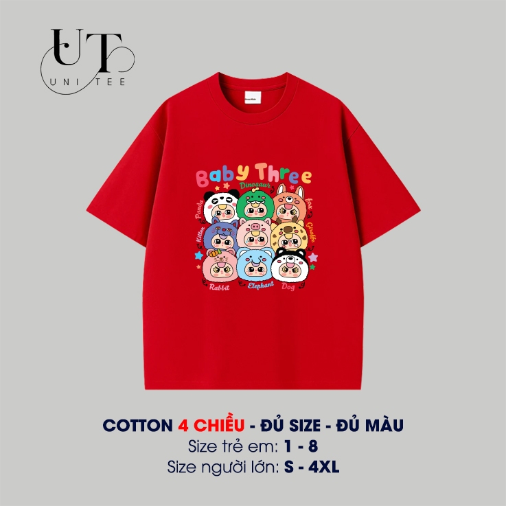 (9kg-110kg) Áo thun Unisex hình Baby Three dễ thương, năng động cho BÉ TRAI, BÉ GÁI, NAM NỮ, GIA ĐÌNH - Uni Tee I U106