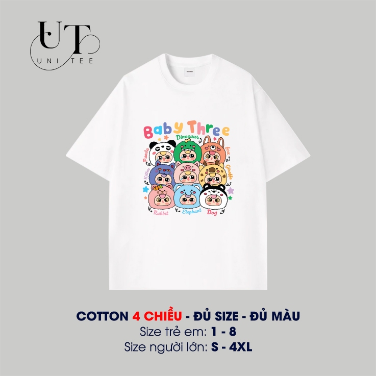 (9kg-110kg) Áo thun Unisex hình Baby Three dễ thương, năng động cho BÉ TRAI, BÉ GÁI, NAM NỮ, GIA ĐÌNH - Uni Tee I U106