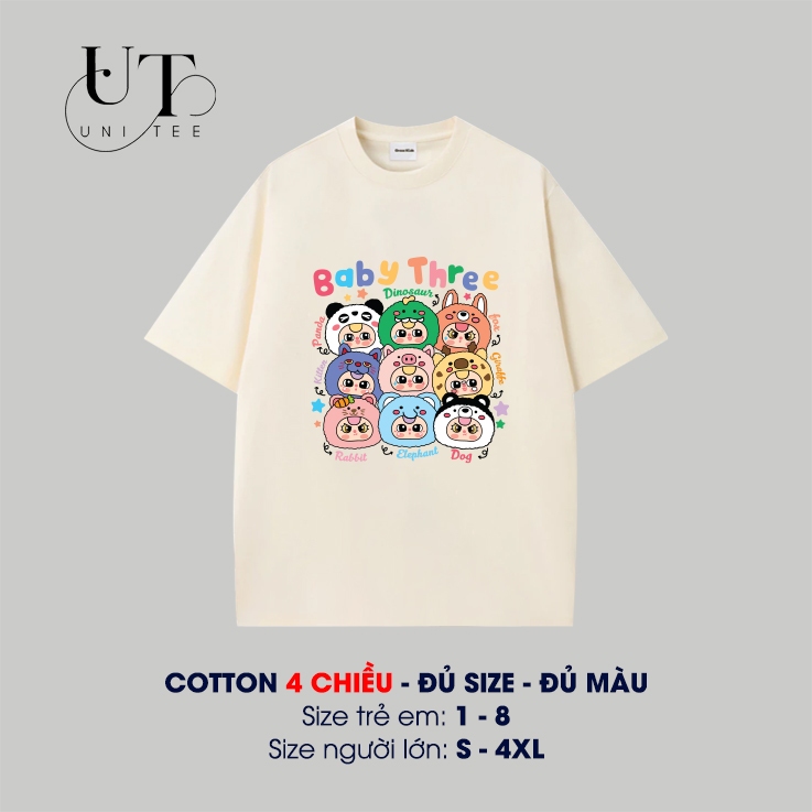 (9kg-110kg) Áo thun Unisex hình Baby Three dễ thương, năng động cho BÉ TRAI, BÉ GÁI, NAM NỮ, GIA ĐÌNH - Uni Tee I U106
