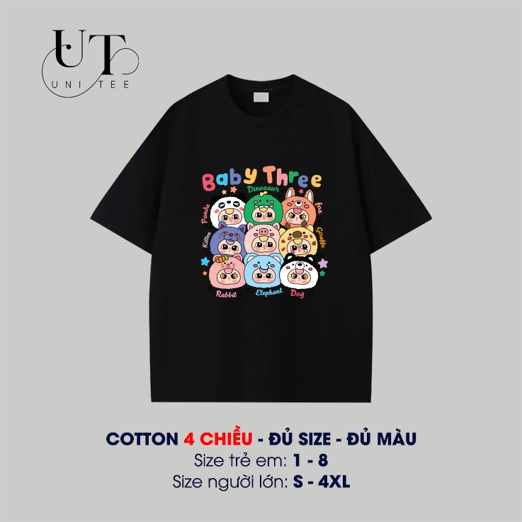 (9kg-110kg) Áo thun Unisex hình Baby Three dễ thương, năng động cho BÉ TRAI, BÉ GÁI, NAM NỮ, GIA ĐÌNH - Uni Tee I U106