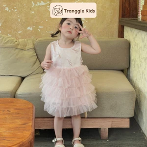 Váy bé gái hồng pastel tầng voan xinh xắn – dáng công chúa (8–25kg) Tranggie JC05