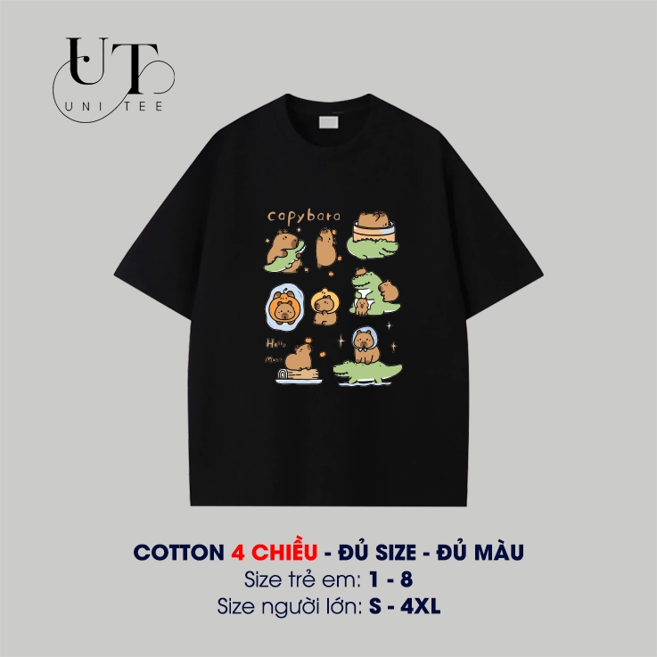 (9kg-110kg) Áo thun Unisex Họa tiết hình thú dễ thương, Cotton thoáng mát cho TRẺ EM, NAM NỮ, GIA ĐÌNH - Uni Tee I U107