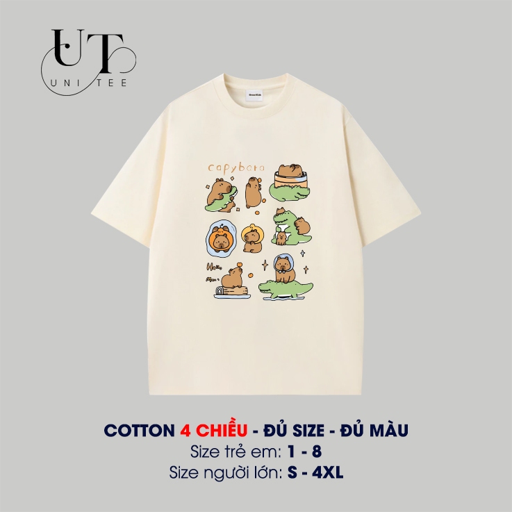 (9kg-110kg) Áo thun Unisex Họa tiết hình thú dễ thương, Cotton thoáng mát cho TRẺ EM, NAM NỮ, GIA ĐÌNH - Uni Tee I U107