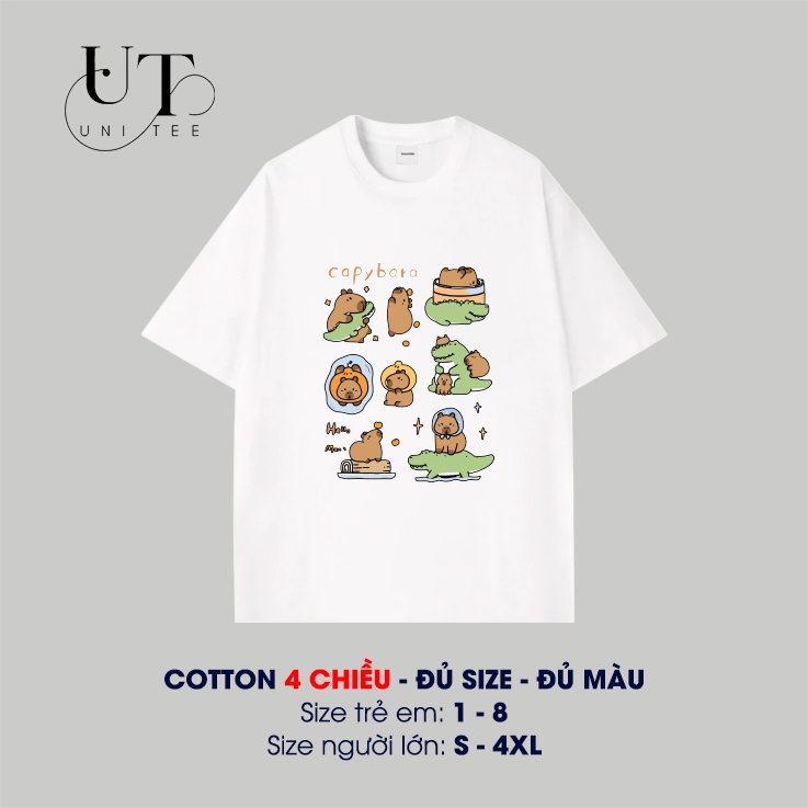 (9kg-110kg) Áo thun Unisex Họa tiết hình thú dễ thương, Cotton thoáng mát cho TRẺ EM, NAM NỮ, GIA ĐÌNH - Uni Tee I U107