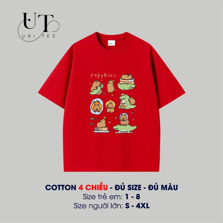 (9kg-110kg) Áo thun Unisex Họa tiết hình thú dễ thương, Cotton thoáng mát cho TRẺ EM, NAM NỮ, GIA ĐÌNH - Uni Tee I U107