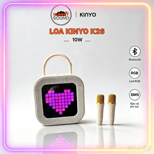 Loa mini Karaoke KINYO KINYO-K26, Công Suất 10W Đèn Led RGB Kèm 2 Micro AUX TP Card USB