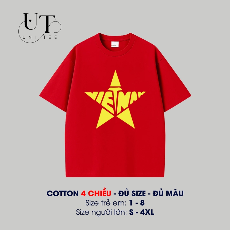 (9kg-110kg) Áo thun Unisex hình Sao Vàng yêu nước, thoáng mát cho BÉ TRAI, BÉ GÁI, NAM NỮ, CẶP ĐÔI - Uni Tee I U122