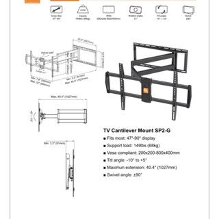 SP2 Giá Treo Tivi Xoay Vuông Góc - Khung Treo Tivi – [Màn hình 47''- 90'' Inch] [Xoay 90 Độ với tường] Hàng Nhập Khẩu