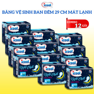 Băng vệ sinh Ban Đêm ICOOL CHILL gói 4 miếng 29cm BVS Mặt Vải Có Cánh Bạc Hà Mát Lạnh Kháng Khuẩntốt