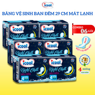 Băng vệ sinh Ban Đêm ICOOL CHILL gói 4 miếng 29cm BVS Mặt Vải Có Cánh Bạc Hà Mát Lạnh Kháng Khuẩntốt