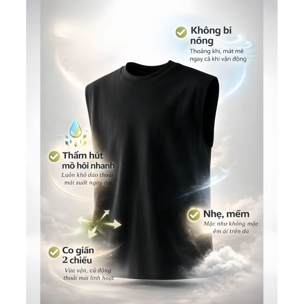 Áo Tanktop Nam Thoáng Khí Mềm Mại Co Giãn 4 Chiều Thấm Hút Mồ Hôi Nhanh - Thoáng Khí, Mềm Mại, Co Giãn 4 Chiều