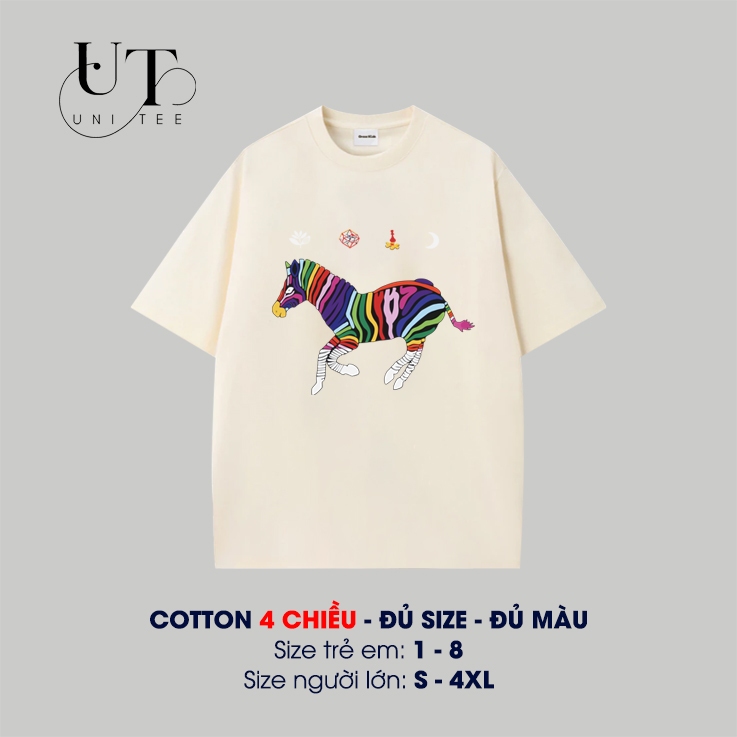 (9Kg-110Kg) Áo thun Unisex phong cách Hàn Quốc, hút mồ hôi NAM NỮ, GIA ĐÌNH hình CON NGỰA HOA - Uni Tee I U102