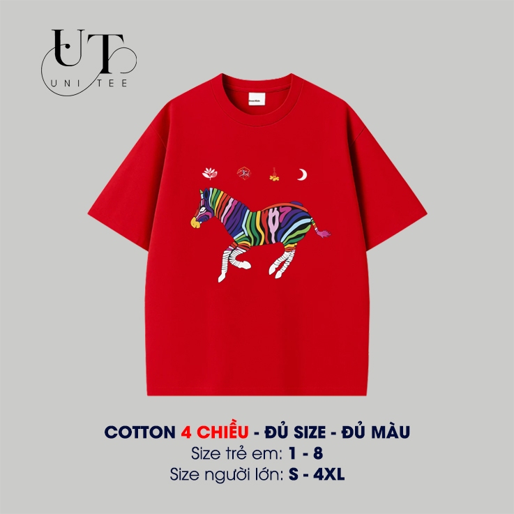(9Kg-110Kg) Áo thun Unisex phong cách Hàn Quốc, hút mồ hôi NAM NỮ, GIA ĐÌNH hình CON NGỰA HOA - Uni Tee I U102