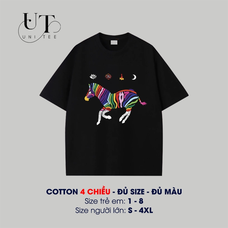 (9Kg-110Kg) Áo thun Unisex phong cách Hàn Quốc, hút mồ hôi NAM NỮ, GIA ĐÌNH hình CON NGỰA HOA - Uni Tee I U102