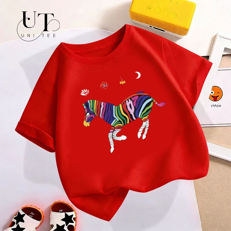 (9Kg-110Kg) Áo thun Unisex phong cách Hàn Quốc, hút mồ hôi NAM NỮ, GIA ĐÌNH hình CON NGỰA HOA - Uni Tee I U102
