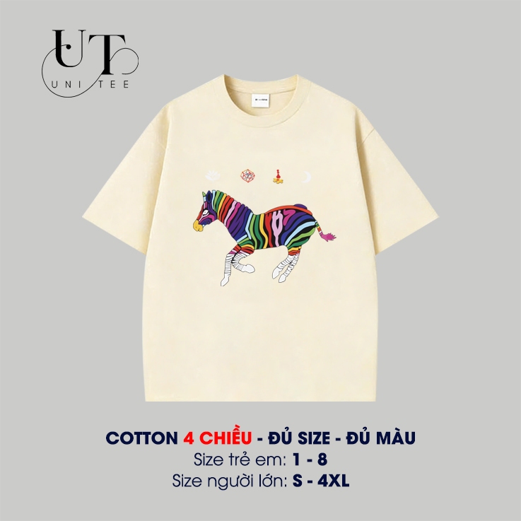 (9Kg-110Kg) Áo thun Unisex phong cách Hàn Quốc, hút mồ hôi NAM NỮ, GIA ĐÌNH hình CON NGỰA HOA - Uni Tee I U102