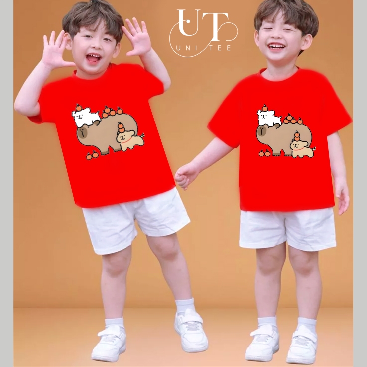 (9kg-110kg) Áo thun họa tiết Capybara Unisex cotton 4 Chiều, thoáng mát cho TRẺ EM, GIA ĐÌNH, NAM NỮ - Uni Tee I U105