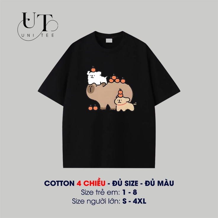 (9kg-110kg) Áo thun họa tiết Capybara Unisex cotton 4 Chiều, thoáng mát cho TRẺ EM, GIA ĐÌNH, NAM NỮ - Uni Tee I U105