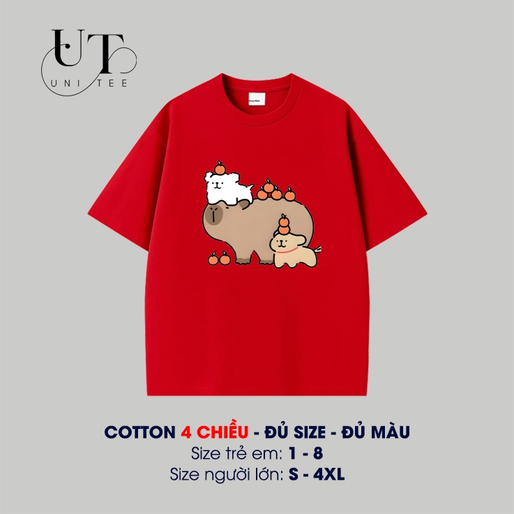 (9kg-110kg) Áo thun họa tiết Capybara Unisex cotton 4 Chiều, thoáng mát cho TRẺ EM, GIA ĐÌNH, NAM NỮ - Uni Tee I U105