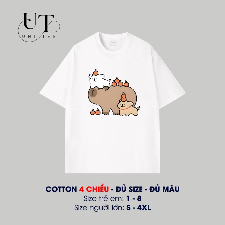 (9kg-110kg) Áo thun họa tiết Capybara Unisex cotton 4 Chiều, thoáng mát cho TRẺ EM, GIA ĐÌNH, NAM NỮ - Uni Tee I U105