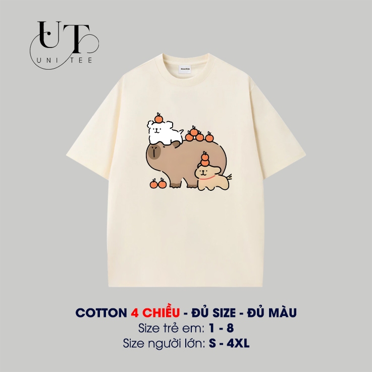 (9kg-110kg) Áo thun họa tiết Capybara Unisex cotton 4 Chiều, thoáng mát cho TRẺ EM, GIA ĐÌNH, NAM NỮ - Uni Tee I U105