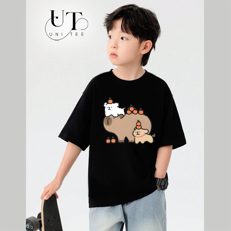 (9kg-110kg) Áo thun họa tiết Capybara Unisex cotton 4 Chiều, thoáng mát cho TRẺ EM, GIA ĐÌNH, NAM NỮ - Uni Tee I U105