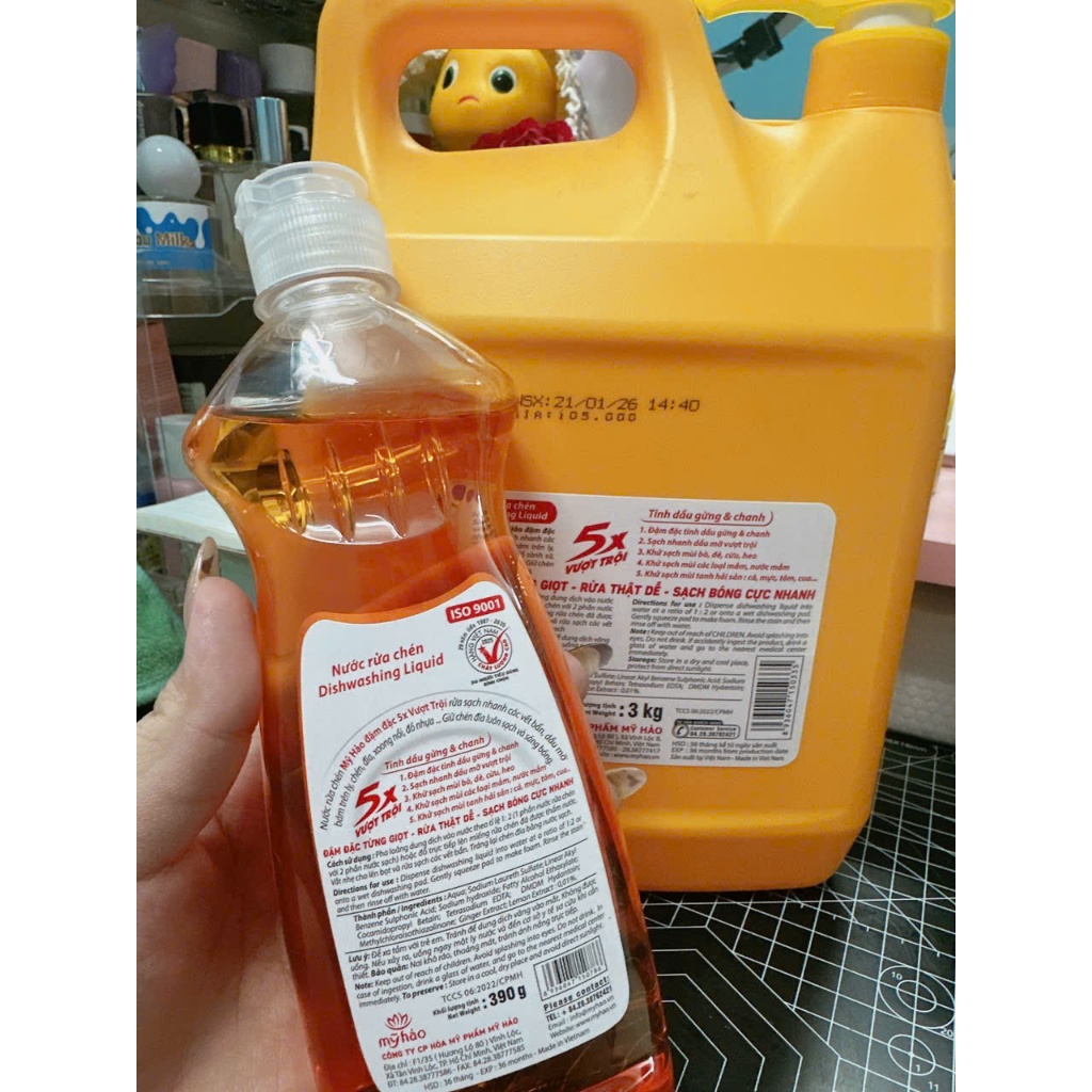 { 1 tang 1}Nước rửa chén Mỹ Hảo 5X hương gừng can vòi 3kg
