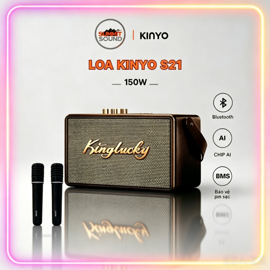 KINYO Loa Karaoke Xách Tay KINYO-S16, KINYO-S21  Kèm 2 Micro Chip Sử Lý Âm Thanh DSP Loa Vòm 360 Độ