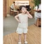 Set hè bé gái áo be phối bèo & quần short kem thanh lịch (8–20kg) JC08