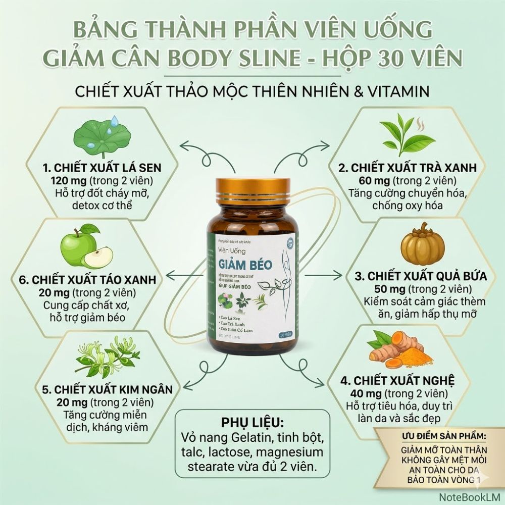 Combo Viên uống giảm cân Giảm Béo Chính hãng Hộp 30 viên, Hỗ trợ kiểm soát cân nặng an toàn hiệu quả Body Sline