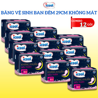 Băng vệ sinh Ban Đêm ICOOL SIÊU THẤM gói 4 miếng 29cm Không Mát BVSMặt Lưới Có Cánh Khử Mùi Hiệu Quả